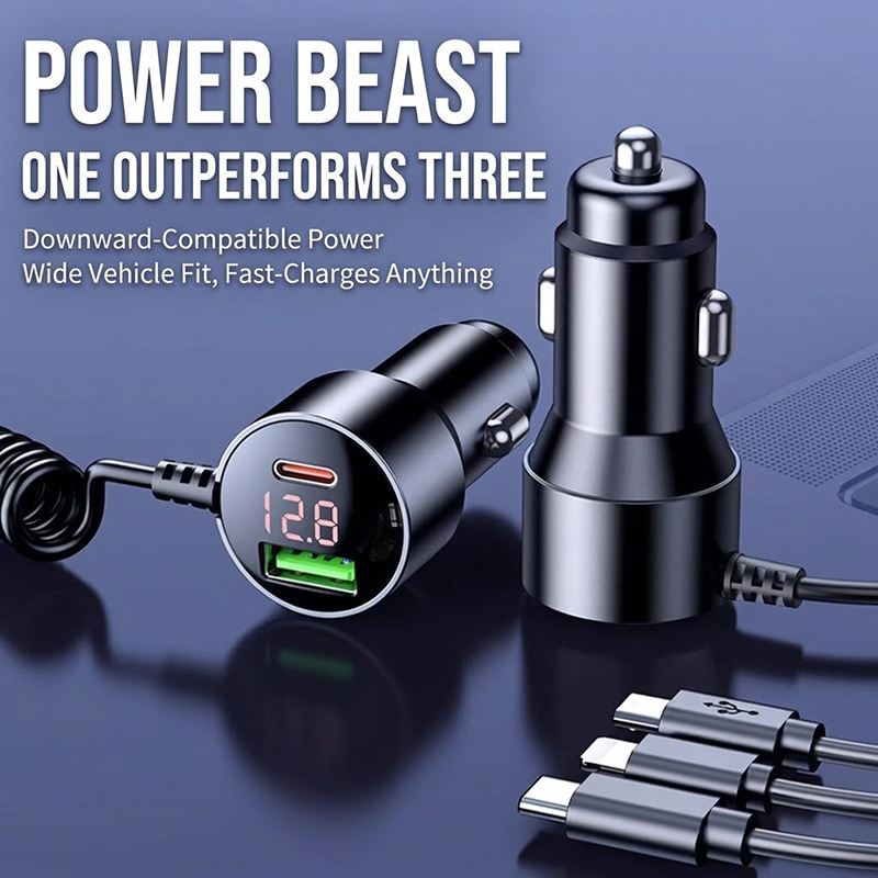 3-in-1 Coiled Car Charger with - đánh giá và giá Laptop Charger